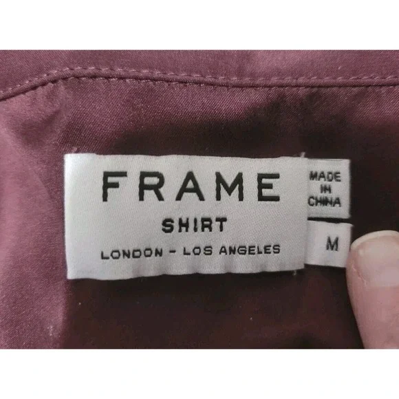 FRAME Le Lace Up Blouse Womens Size M 100% Silk Mahogany Maroon Tie Front - Picture 7 of 8